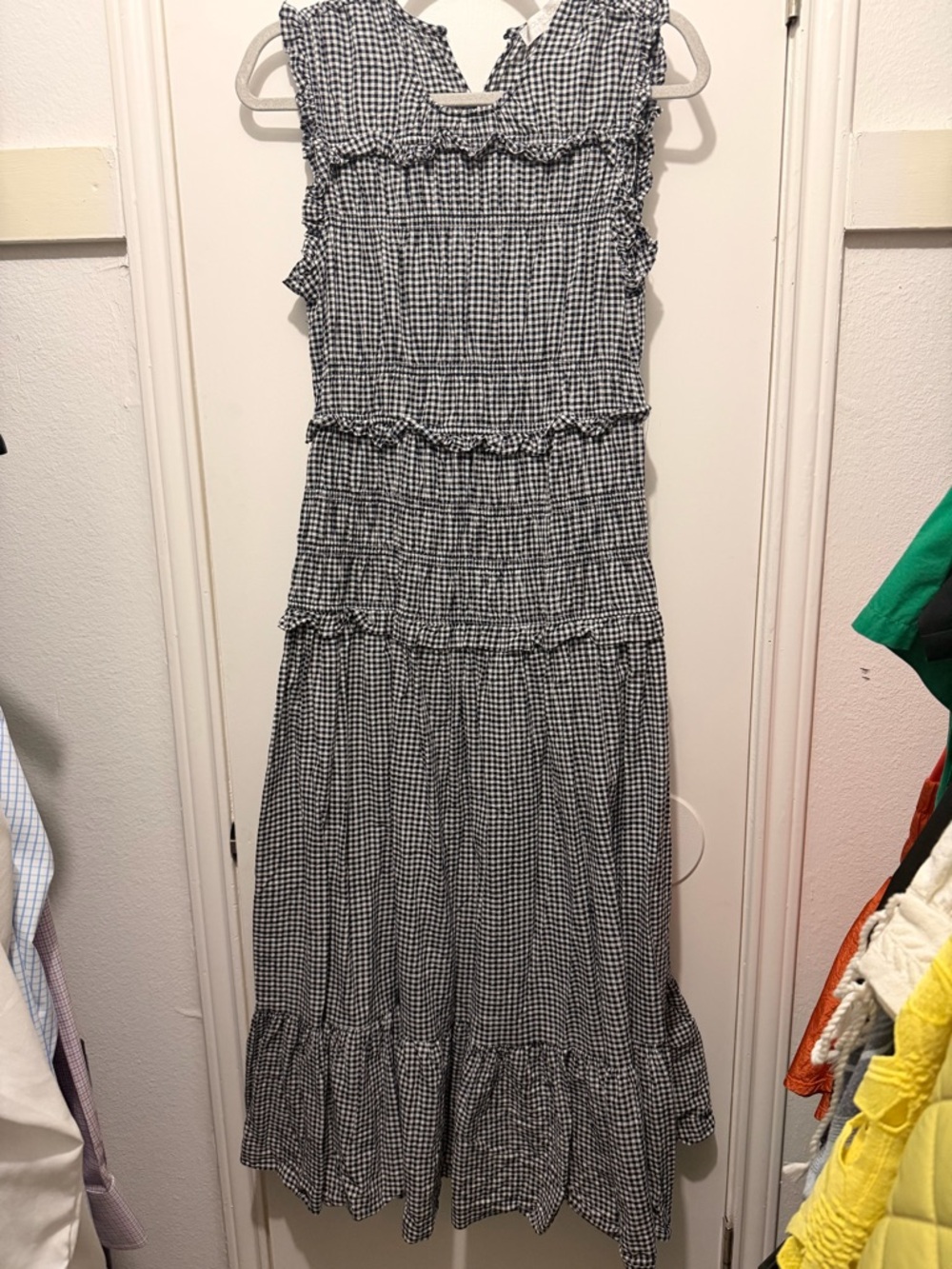 Caroline Constas Black and White Gingham Dress with Smocked Bodice